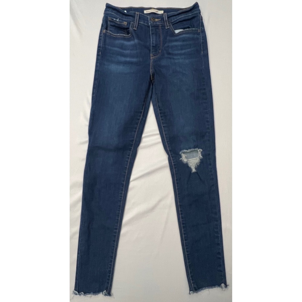 Levi's 720 High Rise Super Skinny Jeans Women's 27 Dark Wash Distressed Raw Hem